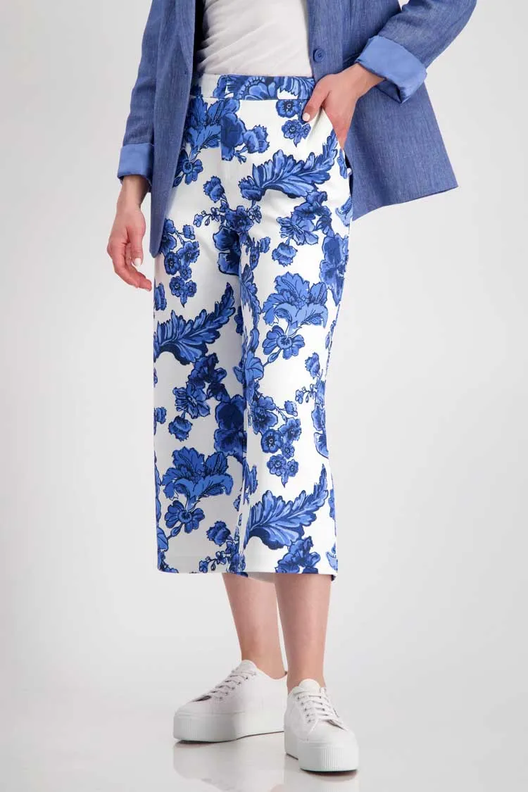 All-over Blue Flower Culotte Trouser