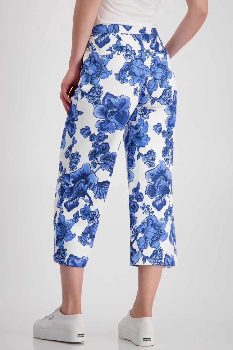 All-over Blue Flower Culotte Trouser