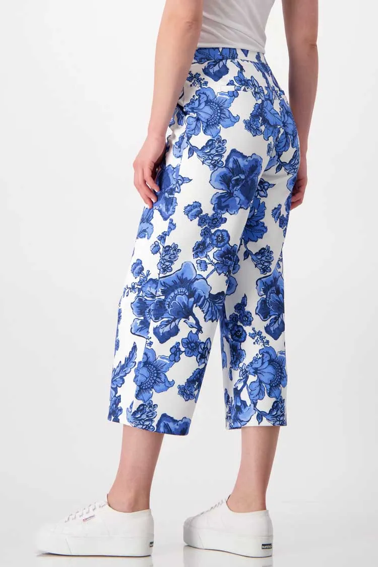 All-over Blue Flower Culotte Trouser