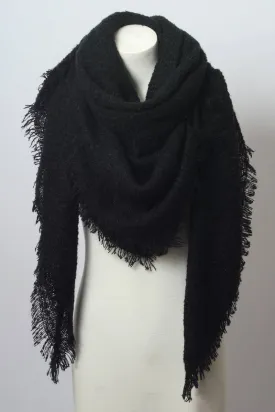Cozy Mohair Open Work Square Blanket Scarf - Black