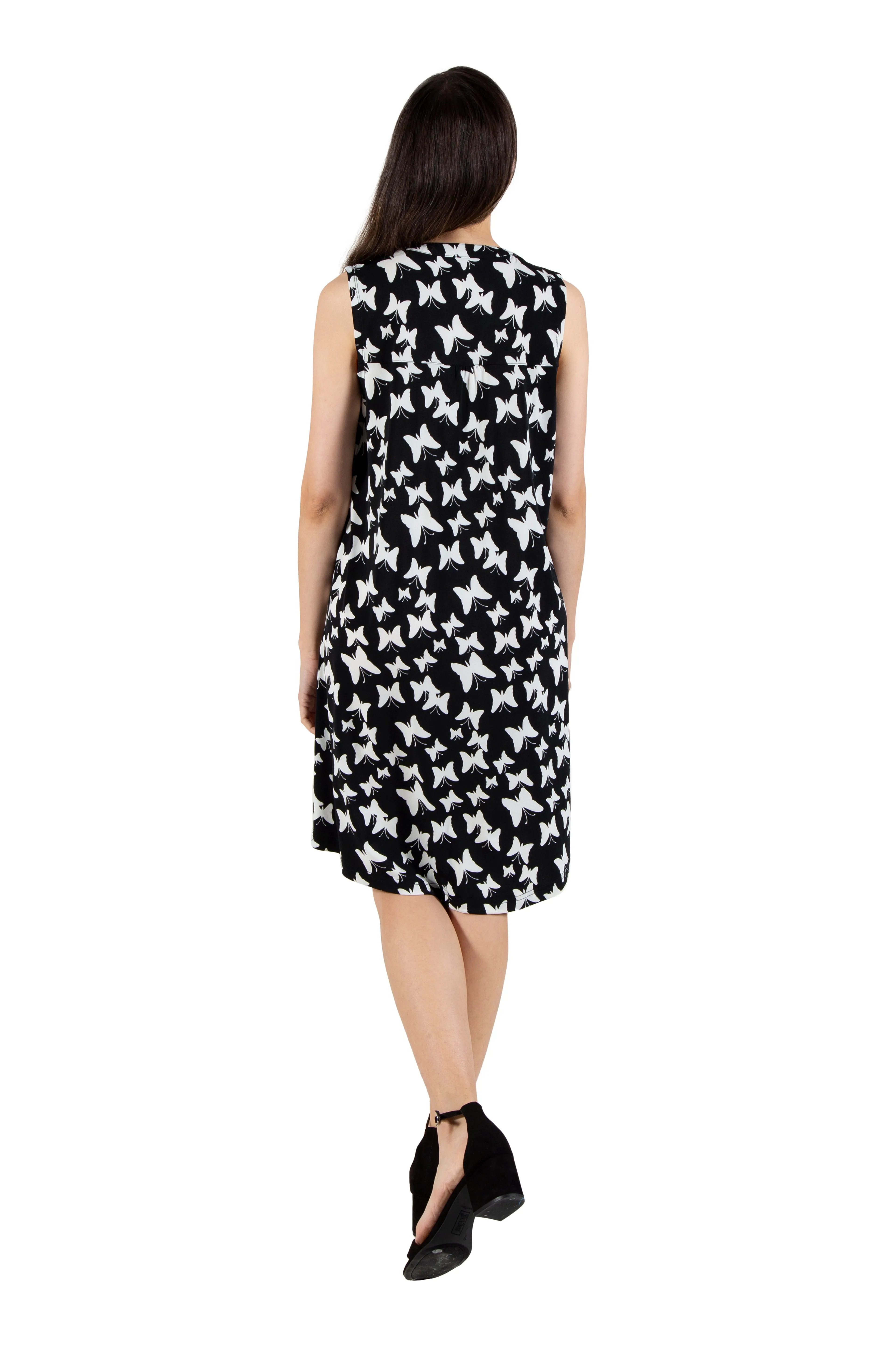 La Cera Sleeveless Butterfly Print Dress