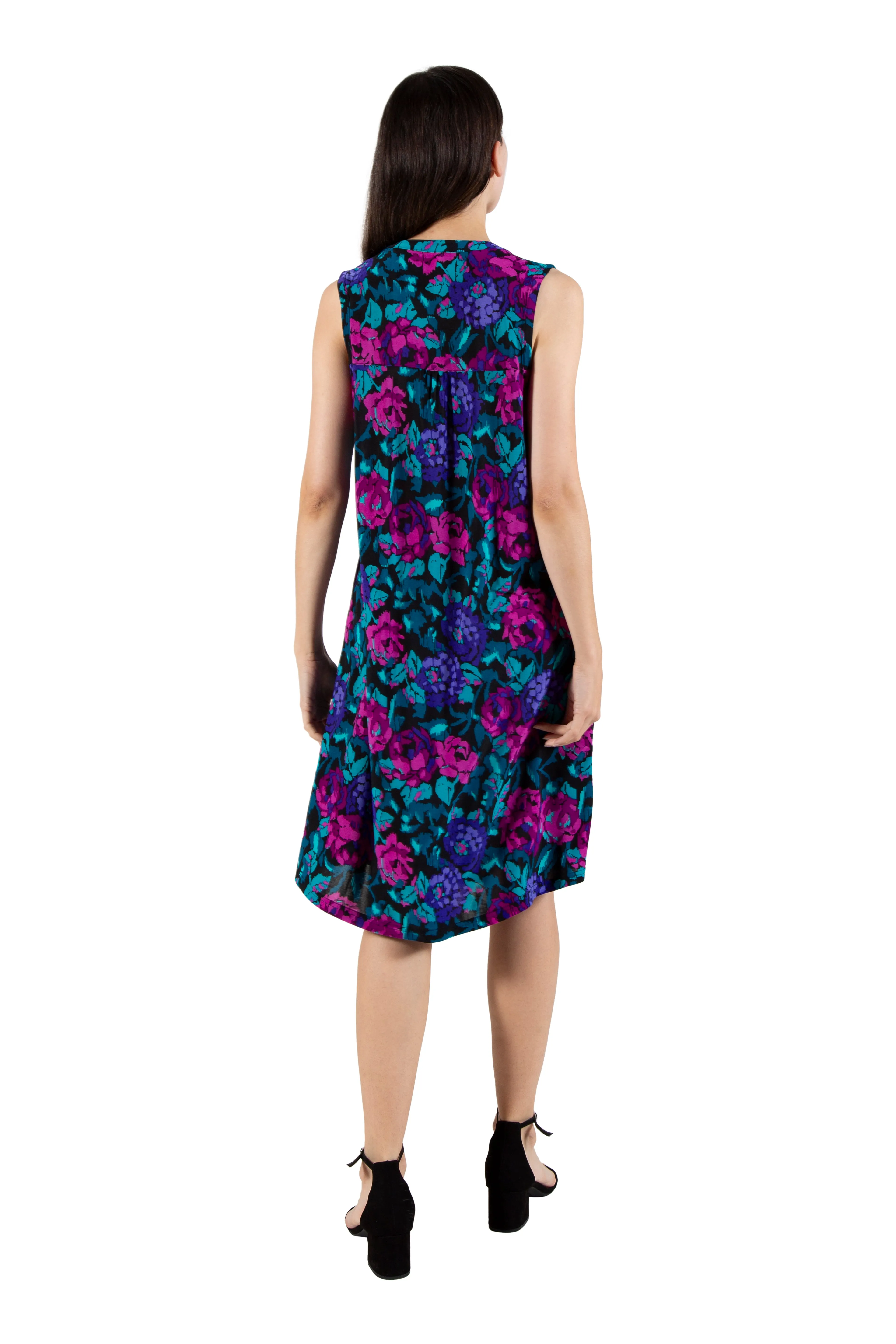 La Cera Sleeveless Impressionistic Print Dress