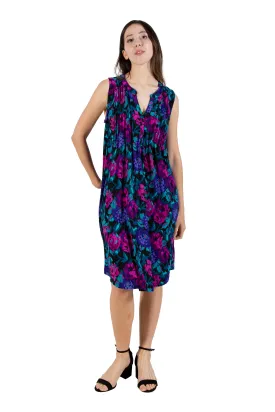 La Cera Sleeveless Impressionistic Print Dress