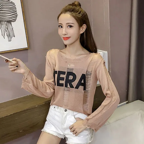Long Sleeves Knitting Ripped Modern Style Sweater