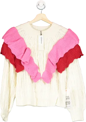 Never Fully Dressed Cream/ Pink Ruffle Cable Jumper  UK S