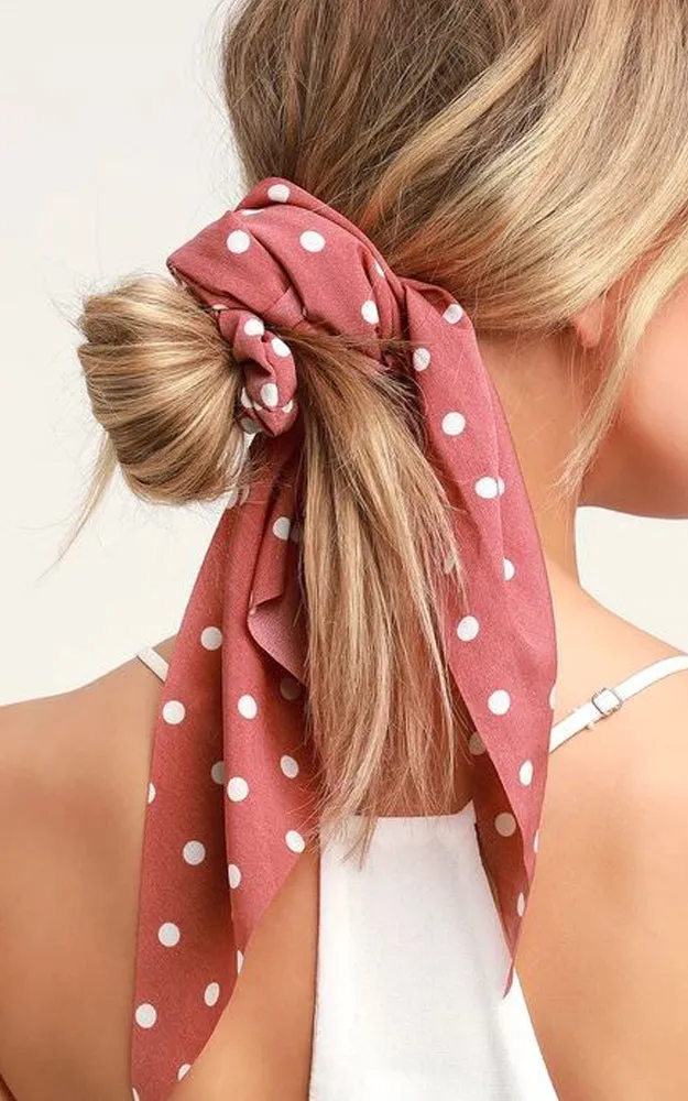 YP97B3 Polka Dot Ponytail Scrunchy Hair Band (12PCS)